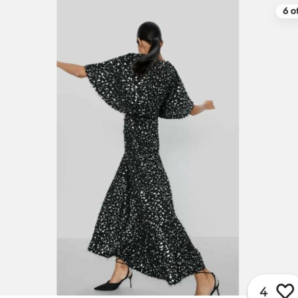NWT Zara Limited Edition Sequin & Pearl Applique Maxi Dress - Picture 3 of 10